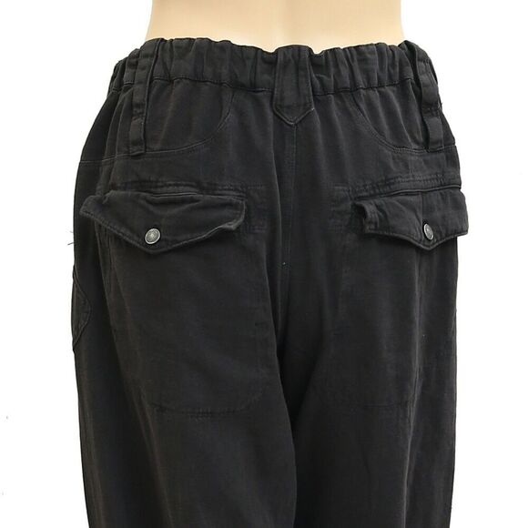 Free People Denim Jogger Trousers Pants Pull-On Mid-Rise Black Cotton XS 282616 - Picture 4 of 4